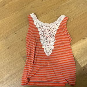 Soft tank top crochet stripped orange tan New